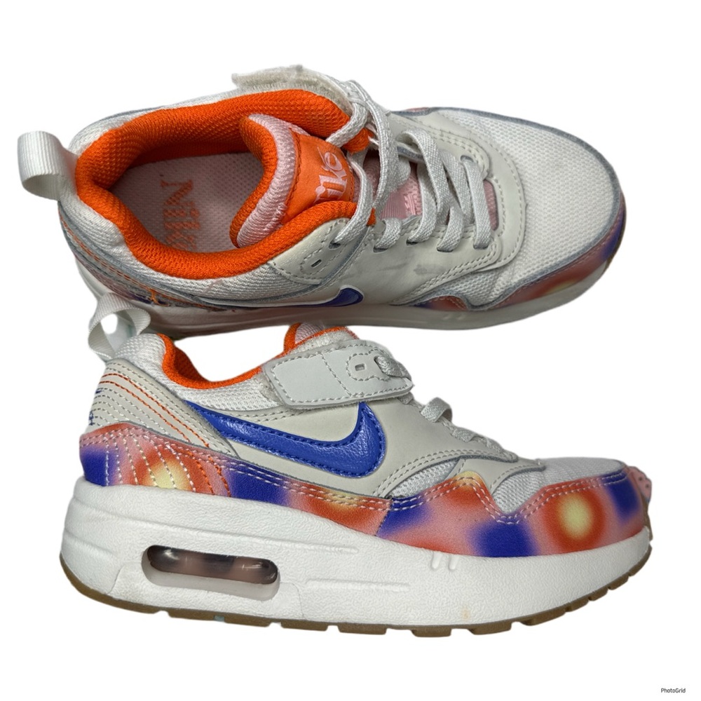 Nike Kids Everything You Need Air Max Sneakers white blue joy safety orange 12C